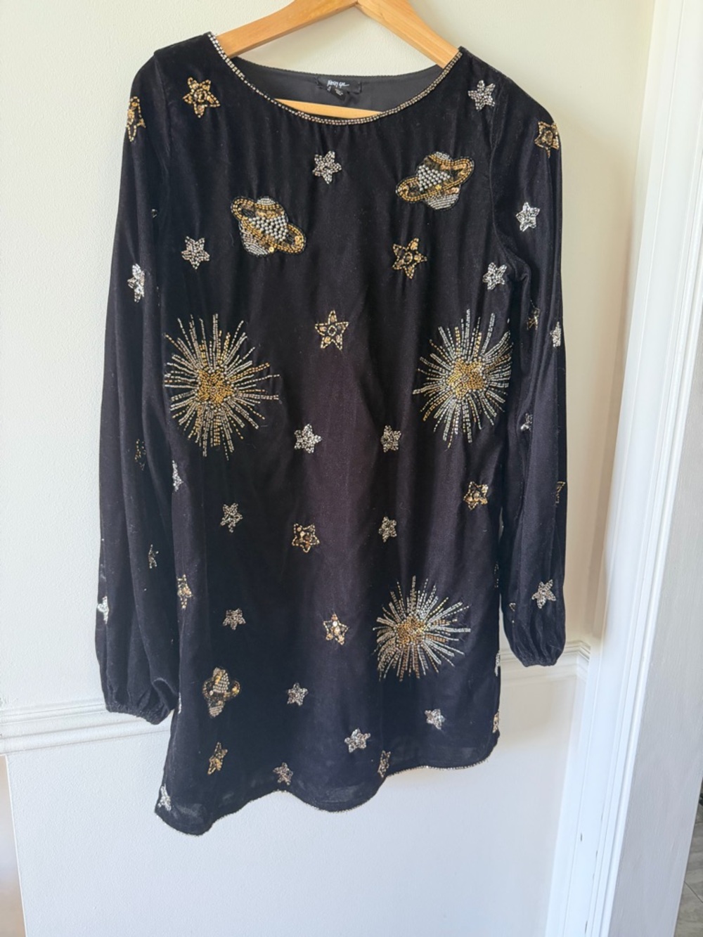 Nasty Gal Black Dress with Celestial Embroidery